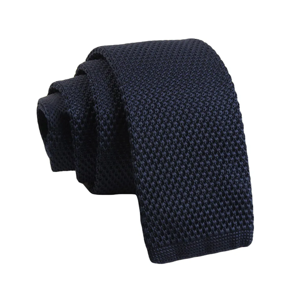 Dark Blue Мужской облегающий Вязаный Галстук 5 см, Одноцветный узкий галстук на плоской подошве - Цвет: Dark Blue