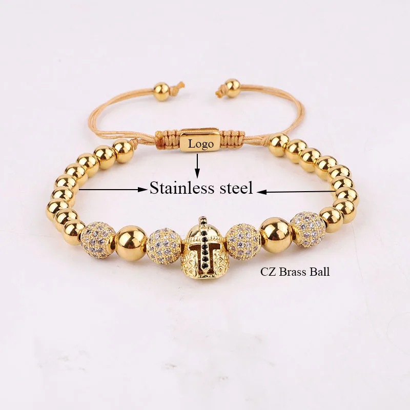 High Quality Luxury Men Jewelry Bracelet 8mm CZ Micro Pave Ball Helmet Charm Adjustable Beads Macrame Bracelet - Image 6