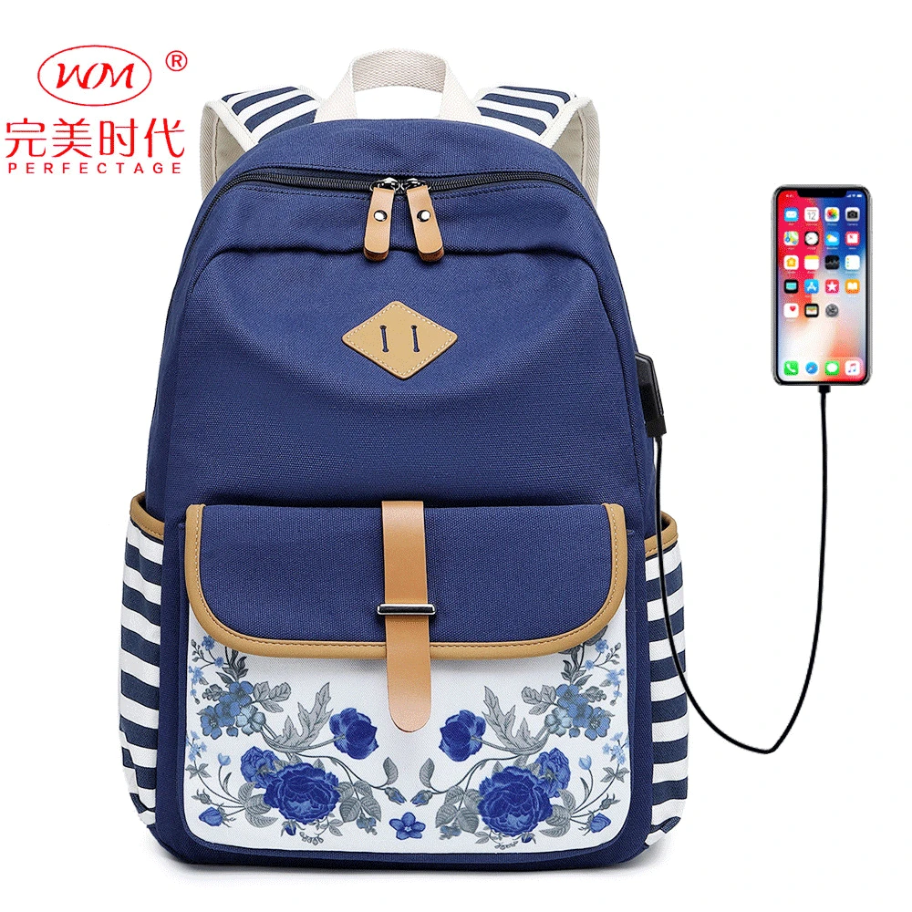 

2019 New Style Canvas Middle School Students School Bag Retro Printed Backpack Cross Border Casual Computer Bag WOMEN'S Backpack