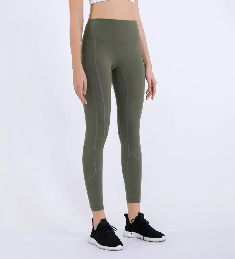 Однотонные спортивные штаны для йоги с карманами в виде лимона и Лулу, спортивные Леггинсы с высокой талией для фитнеса, женские Леггинсы для йоги, спортивная одежда для тренировок и бега - Цвет: LW8211-Army green