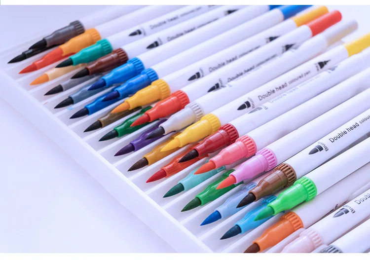 Artigos de Papelaria Apresentado por Kevin 60 100 Cores Conjunto Ponta Dupla Arte Marcador Caneta Fornecedores Escova Artista & Sasa Artesanato 12 - 24 36 48 5 12 24 36 48 60 100 cores