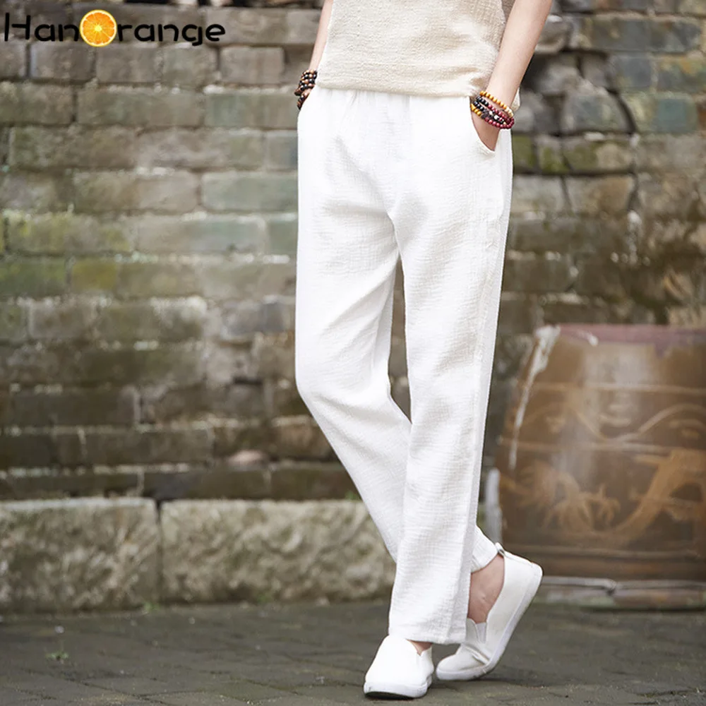 

2019 Spring Autumn Retro Vintage Soft Sweat Trousers Original Cotton Linen Women Ankle Length Straight Pants