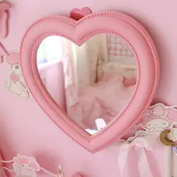 Розовая в виде сердца косметическое зеркало для макияжа настенные Висячие зеркала для девочек