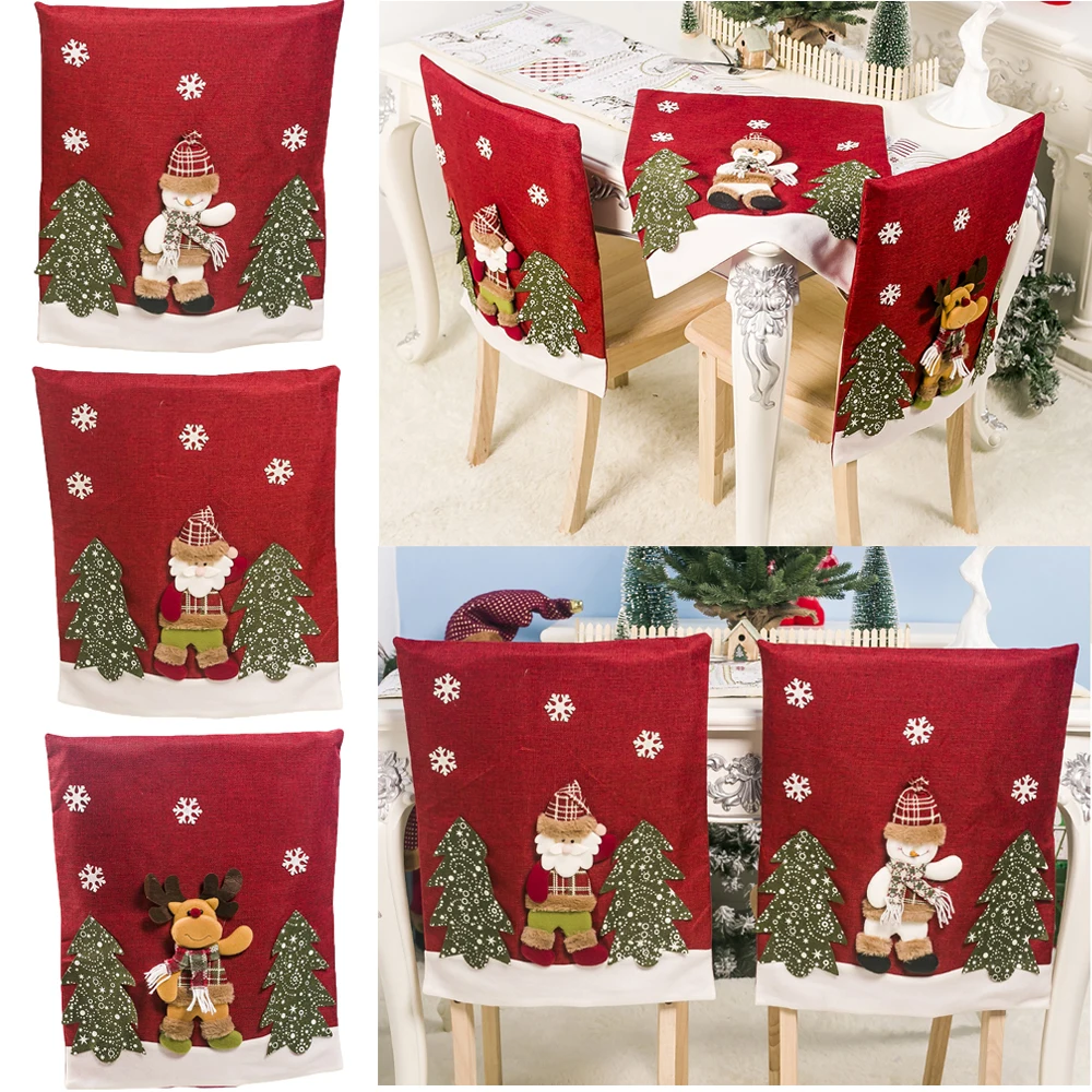 Новейшая мода Рождественский стул Санта Снеговик Олень обеденный чехол для спинки стула вечерние рождественские украшения стола