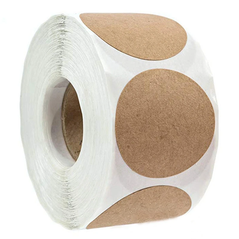 

500pcs / roll 1inch Kraft Paper Stickers Round Blank Labels For Handmade Gift Tag Paper DIY Envelope Sealing Stickers Stationery