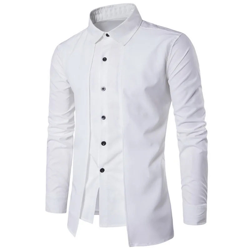 Модные поддельные две части блузки роскошные бизнес отложной воротник мужские рубашки дышащие Chemise Homme тонкие офисные мужские рубашки