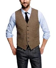 Mans Suit Vest Wool Herringbone Formal Groom's Wear Suit Vest Men's Wedding Tuxedo Waistcoat Plus Size custom Size Waistcoat
