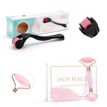

Facial Massage Roller Guasha Board Jade Roller with 0.3mm Derma Roller Set Face Lift Body Skin Relaxation Slimming Skincare Tool