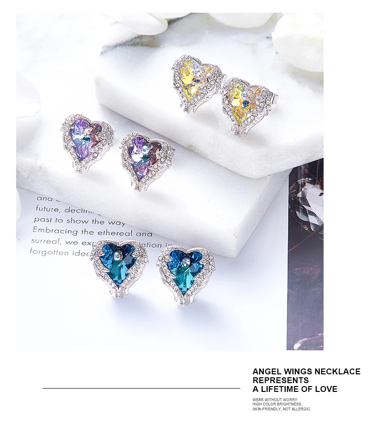 CDE, женское ожерелье, серьги, ювелирный набор, украшенный кристаллами Swarovski, женское сердце, подвеска, шпилька, модное ювелирное изделие, подарок