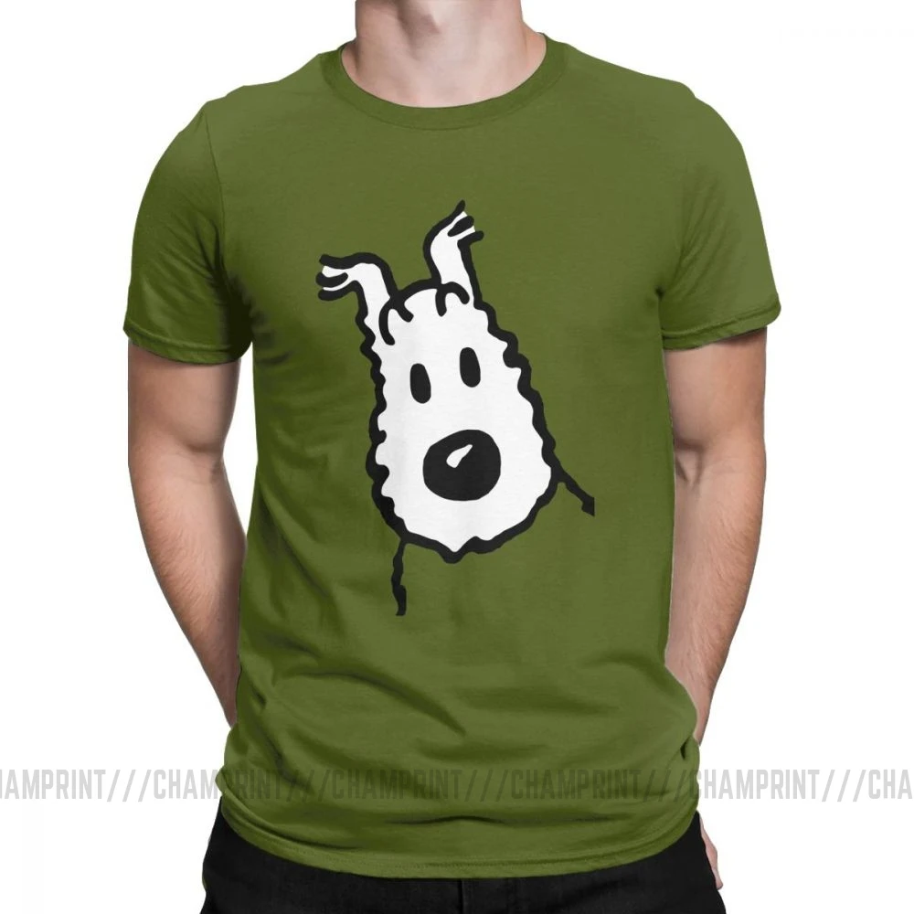Мужские футболки со снежным тинтином, забавная футболка из хлопка с коротким рукавом, футболка с принтом "Приключения Тинтина", одежда размера плюс - Цвет: Армейский зеленый