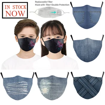 

Kids Denim 3d Digital Print Breathable Washable Protect Mask Reusable Mouth Masks Fashion Face Cover Mascarilla Reutilizable