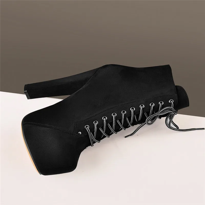 US $45.99 Onlymaker Womens Platform Round Toe Short Booties Block Chunky High Heel Lace Up Thick Ankle Boots Plus Size Us5Us15