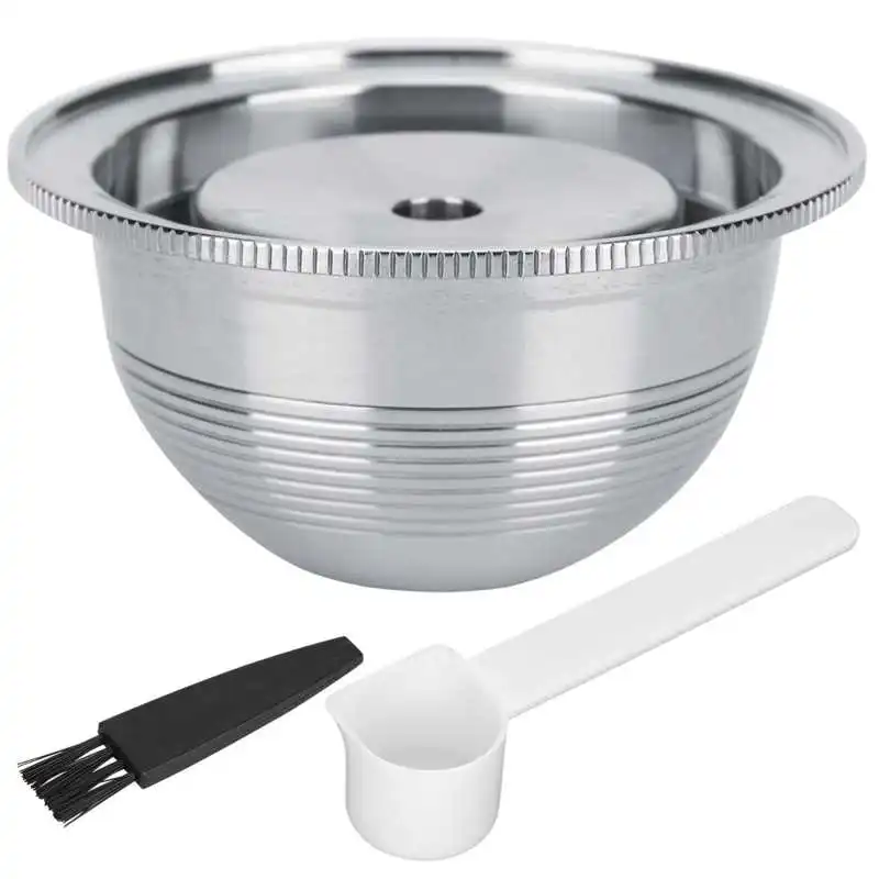 

Stainless Steel Reusable Coffee Capsule Shell Spoon Brush Set Fit for vertuo plus Kitchen Coffee Machine Accessories