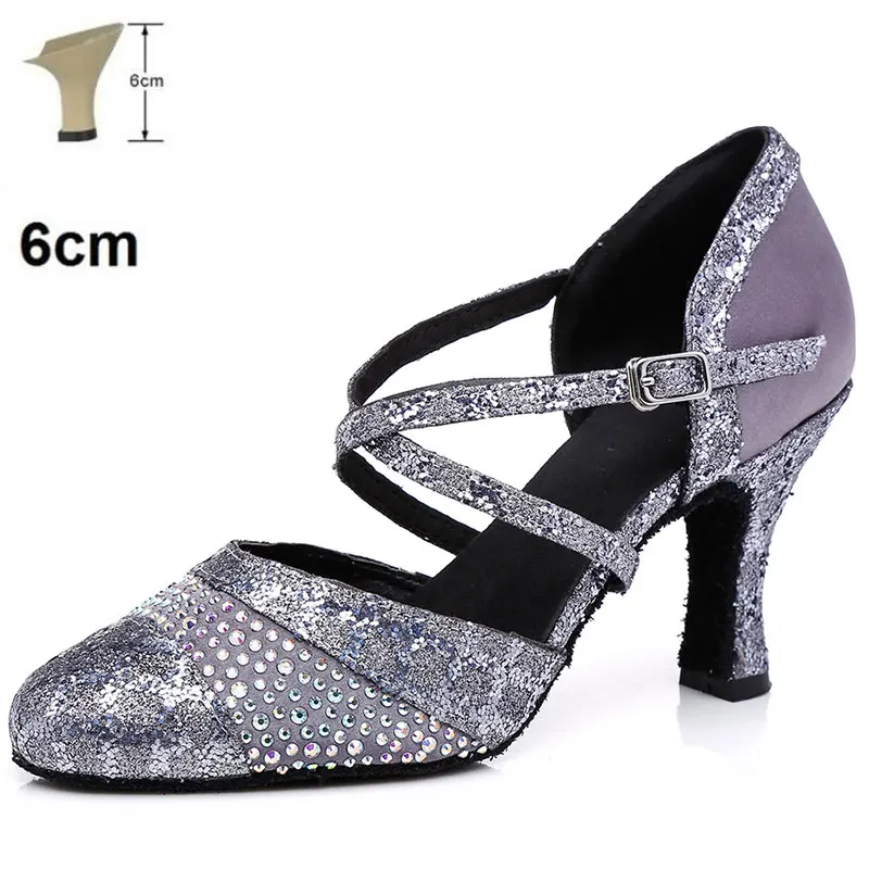 Gray 6CM HROYL/Женская обувь для латинских танцев; женские танцевальные сандалии для танго и девушек; пикантные вечерние сандалии из искусственной кожи на каблуке 4,5-10 см - Цвет: Gray 6CM