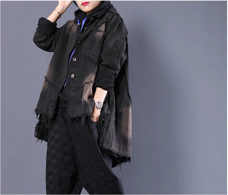 [EWQ] Новинка, женское Ковбойское пальто с квадратным воротником, длинным рукавом и пуговицами, несимметричный Свободный Подол, повседневный жакет большого размера BL707