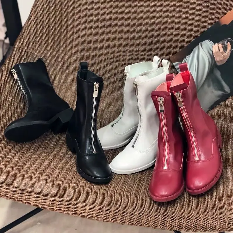 

New Handmade Retro Genuine Leather Ankle Boots Women Shoes Vintage Spring Autumn Zip Ladies Booties Military Combat Winter Boots