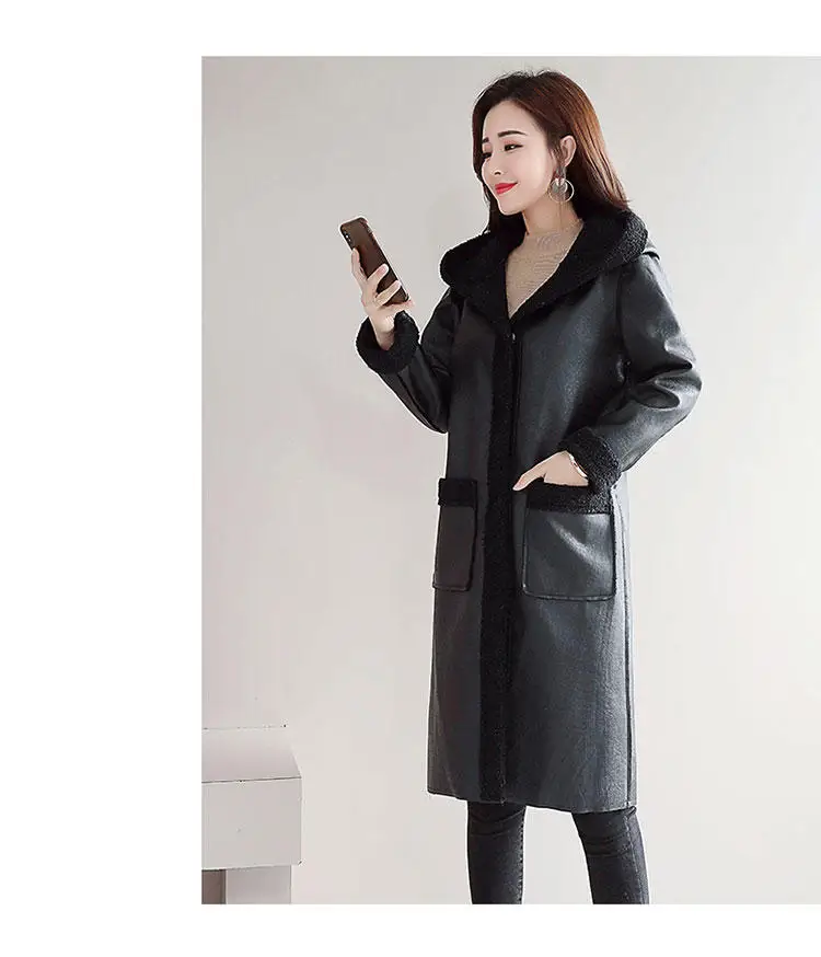 Новое женское меховое пальто, зимняя теплая куртка из искусственной кожи, высокое качество, женские длинные парки, черная меховая верхняя одежда с капюшоном