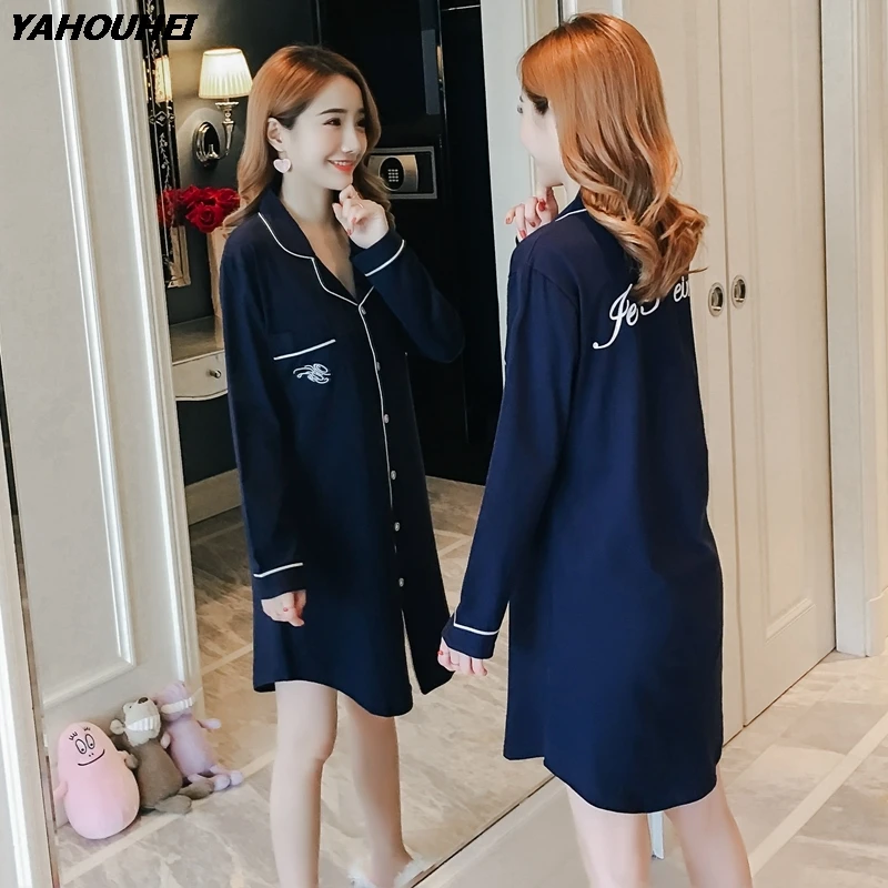 

Plus Size Nightgown for Women 2020 Autumn Spring Sexy 100% Cotton Mini Dress Long Sleeve Night Shirt Sleepwear Lounge Nightdress
