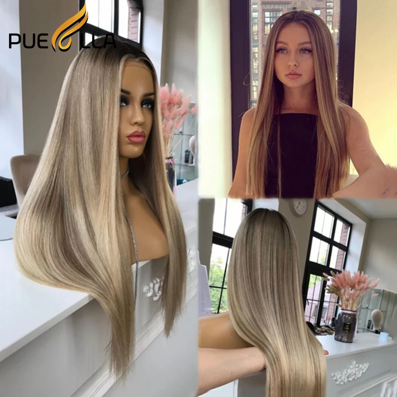 

Ash Blonde Straight Lace Front Wig 13x6 Transparent Frontal Human Hair Wig Highlight Wig Human Hair PrePlucked HD Lace Front Wig