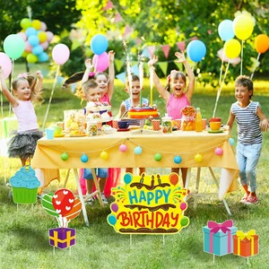 Letrero de patio de feliz cumpleaños con Estaca de plástico, producto de regalo de cumpleaños, letrero de césped de un solo lado, decoración al aire libre para fiesta, 5 uds.
