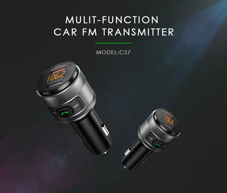 Автомобильное зарядное устройство C57 с двумя usb-портами quick charge 3,0, Bluetooth, fm-передатчик, автомобильный комплект, MP3 музыкальный плеер, беспроводной fm-радио адаптер