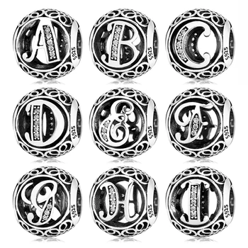 

Fashion 925 Sterling Silver Clear CZ Letter 26 A to Z fine beads Fit Original LYNACCS Charms Bracelets DIY Jewelry making Gifts