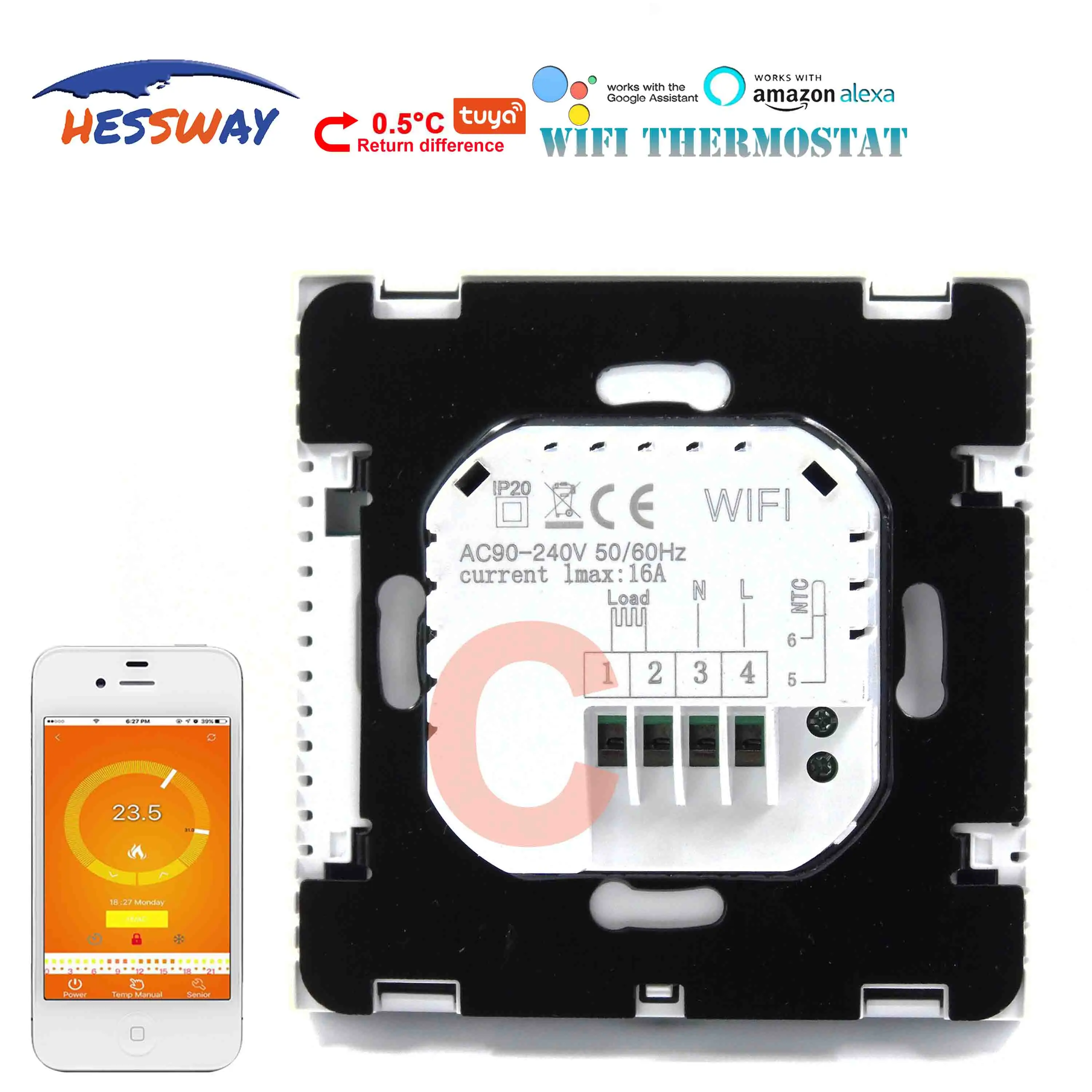Цифровой термостат HESSWAY 16A для теплого пола WIFI электрического теплового