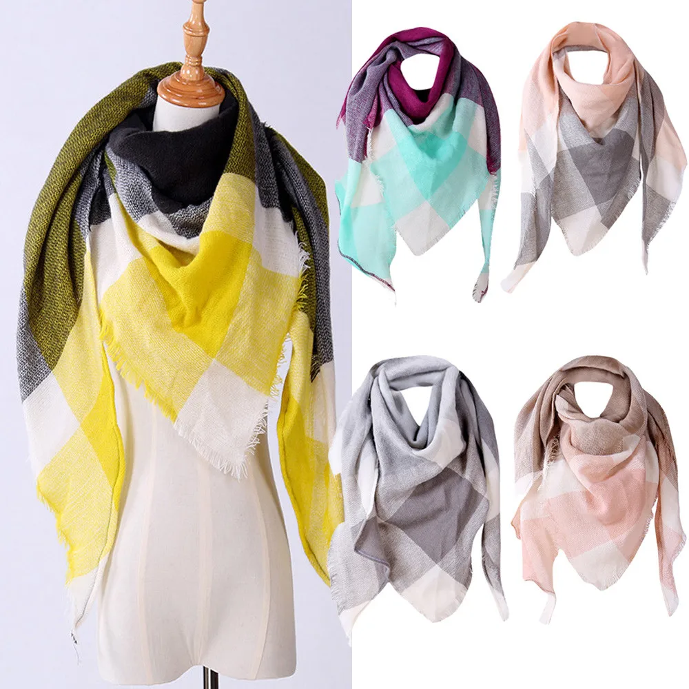 Кашемировый женский шарф на осень и зиму, теплые клетчатые шарфы, треугольные пашмины шали, повседневные банданы, женские аксессуары
