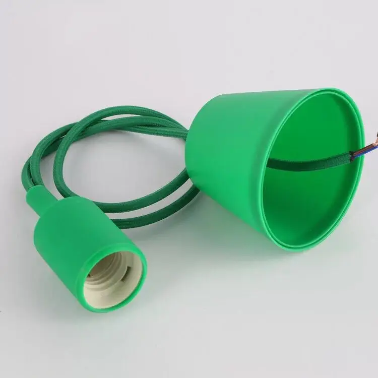 Green E27 цветная лампа, подвесной светильник из проволоки для ресторана, бара, цветная модная подвесная проволока, 1 метр, Потолочная плетеная силиконовая лампа - Цвет корпуса: Green