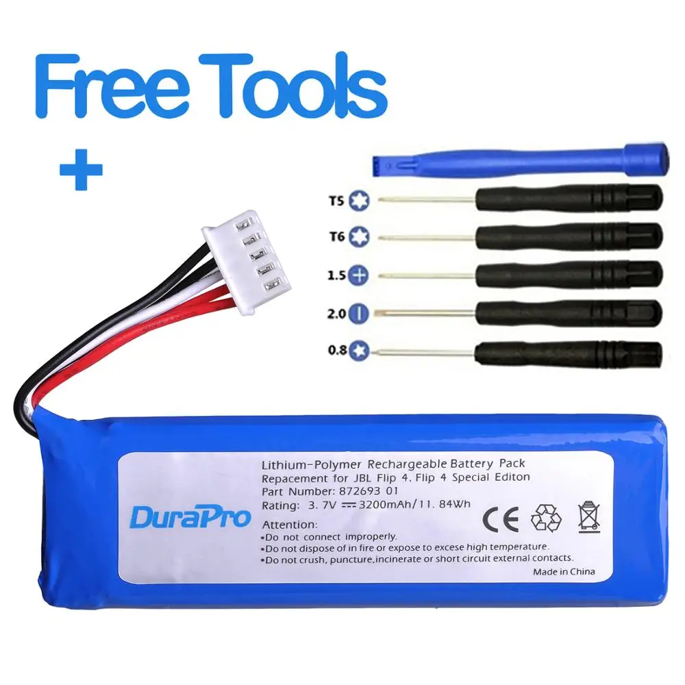 DuraPro 3,7 V 3200mAh batería GSP872693 01 Pack de batería recargable para altavoz JBL Flip 4 Flip 4 Edición Especial