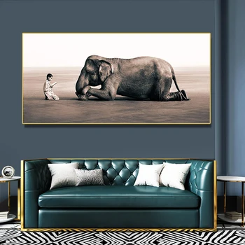 

Canvas Religious Painting HD Monk preaching Pious Elephant Poster Animal Picture Living Room wall art print Decorative Paintings