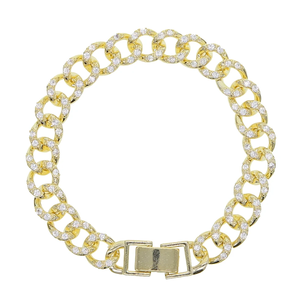 Хип-хоп женские модные ювелирные изделия Красочные iced out bling micro pave Белый cz бар Шарм Снаряженная цепочка в виде кубинских звеньев, 17 см браслеты - Окраска металла: gold white