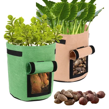 

5 Gallons Tomatoes Potato Grow Bags with Handles Flowers Vegetables Planter Bags Non-woven Fabric Home Garden Pots 5pcs