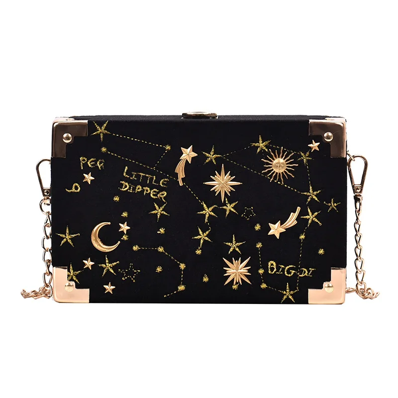 Metal Badge Box Shape Handbag Purse Women Black Chain Party Clutch Bag Kawaii Shoulder Bag Crossbody Messenger Bag images - 6