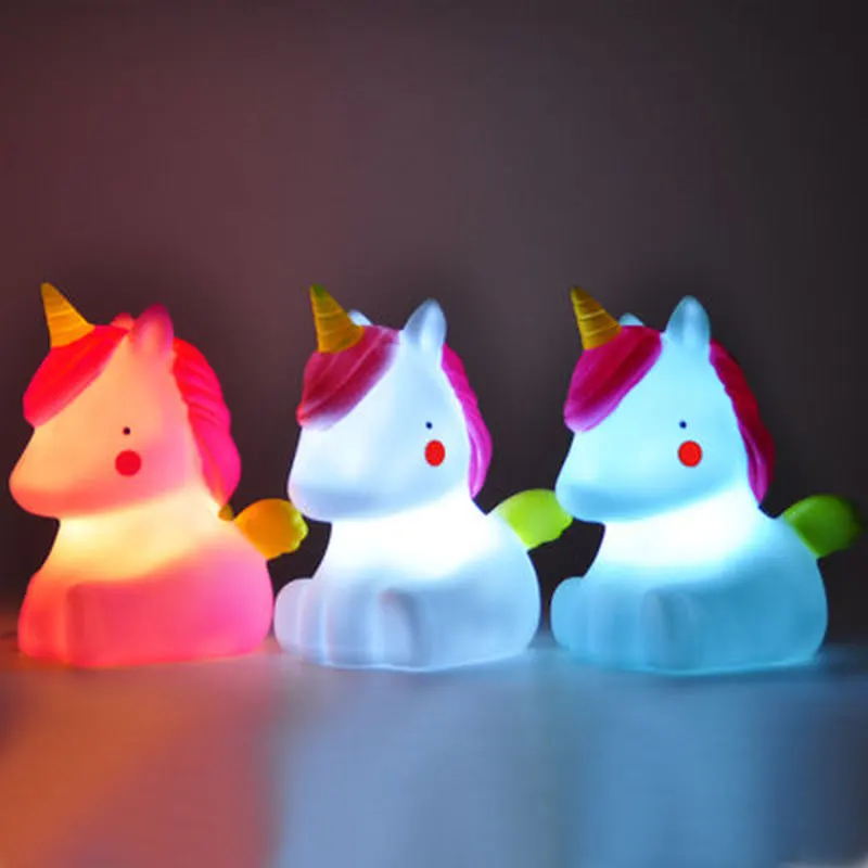 lampara de noche de unicornio luz led creativa de ambiente protector ocular de dibujos animados lampara de fiesta luz y juguete 2019