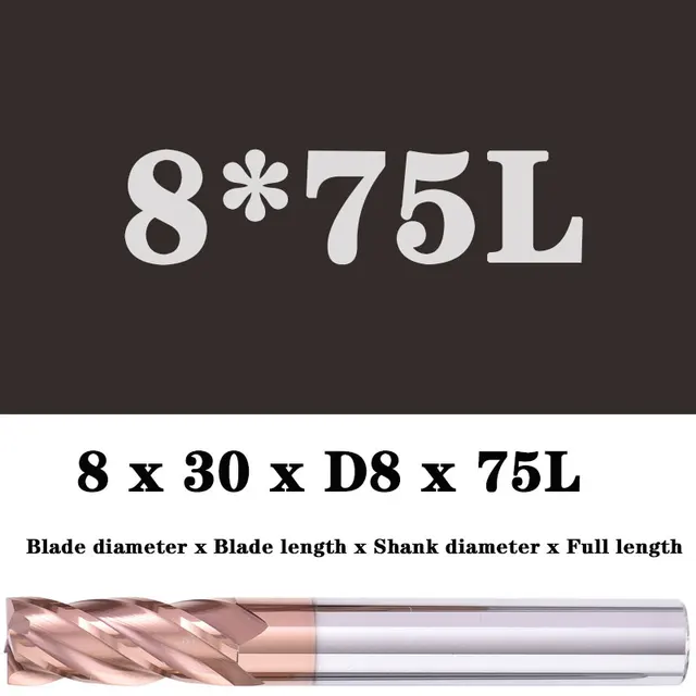 Milling Cutter Alloy Coating Tungsten Steel Tool Maching Hrc55 Endmill Milling Cutter Kit Milling Machine Tools cnc Router Bits 8.0x30XD8X75L