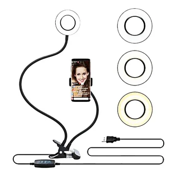 

Phone Holder Tripod Selfie Flash Selfie LED Ring Light Live Stream Makeup Camera Lamp 12W USB Clip Cell Phone Mobile Holder