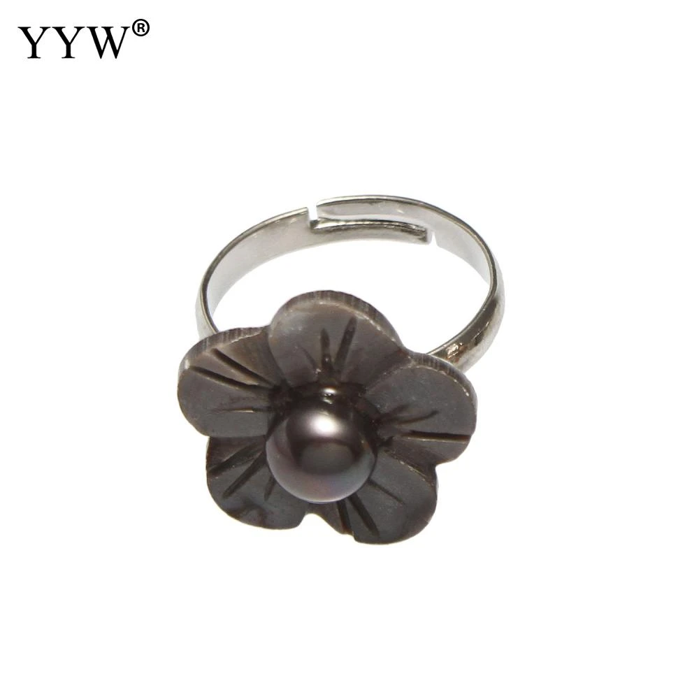 de dedo de perlas para mujer, de fantasía, joyería con concha y Flor latón, joyería de Color plateado|Anillos| - AliExpress