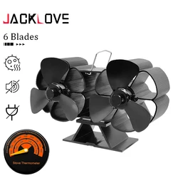 6 Blades Heat Powered Stove Fan Fireplace Fan Home Wood Burning Fireplace Eco-Friendly Circulate Warm Air Save Fuel Efficiently