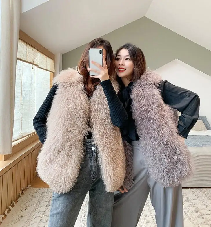 Luxury Thick Warm Mongolia Sheep Fur Vest Customize Size Oversize Big Size Women New Winter Hot V neck Sexy Fur Coat tsr801 long puffer