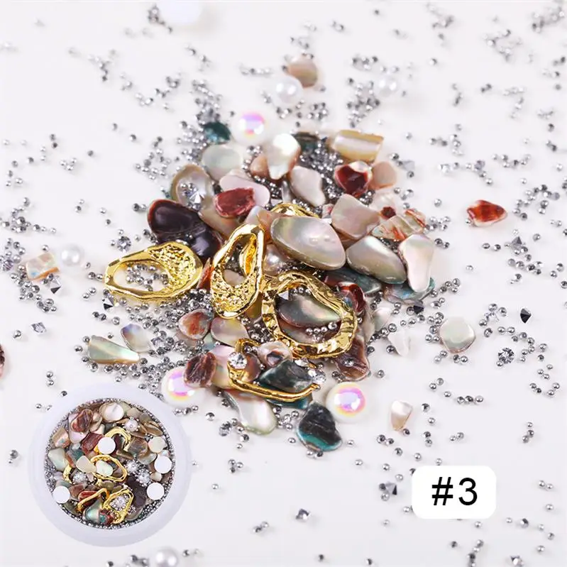 03 Mixed-size 3D Nail Art Decoration Nail Beads Nail Rhinestones Summer Ocean Theme Irregular Design Nail Accessories - Color: 03
