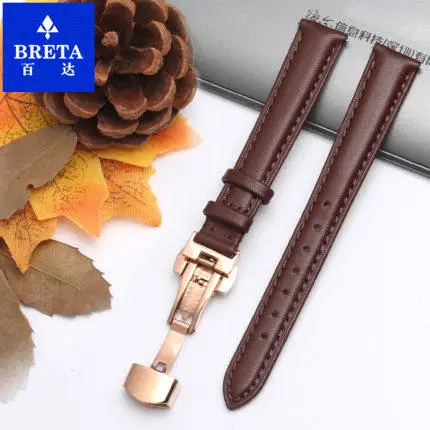 BRETA ремешок для часов из натуральной кожи, ремешок для часов 12 13 14 15 16 18 19 20 мм, розовый, серый, синий, белый цвет, инструмент для быстрой разборки запястья - Цвет ремешка: Brown Rose Clasp