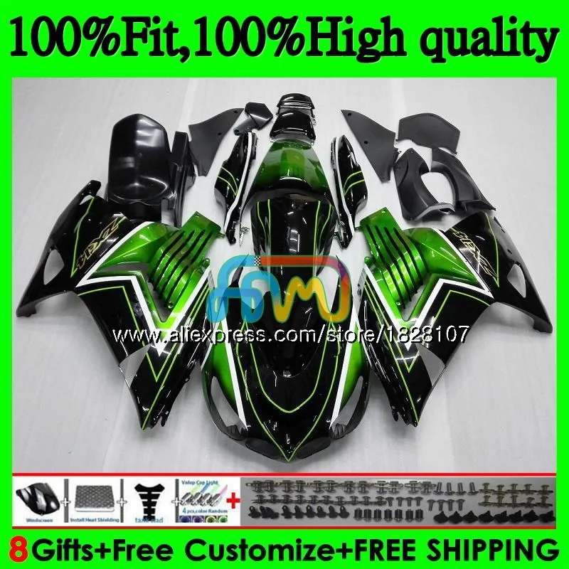 Инъекции для KAWASAKI ZX 14R ZZR1400 ZX-14R 21BS. 9 ZX14R 06 07 08 цвета: зеленый, черный 09 10 11 2006 2007 2008 2009 2010 2011 обтекатель