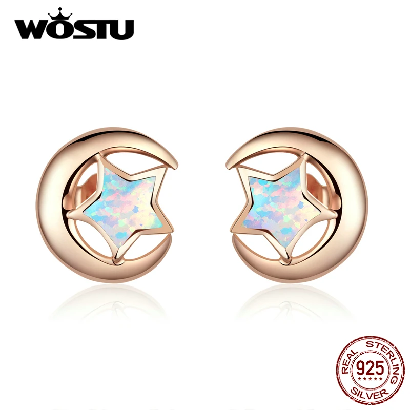 WOSTU, 925 пробы, серебряные, цветные, звезда, опал, розовое золото, серьги-гвоздики для женщин, свадебные серьги, Мода 925, ювелирное изделие, CQE816-C
