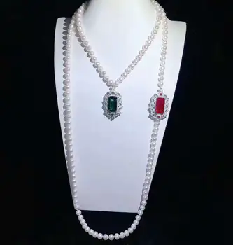 

Women's jewelry hand knotted 8-9mm micro inlaid zircon accessories white freshwater pearl necklace personality