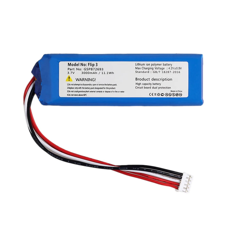 Замена 3000MAh литий полимерный аккумулятор Батарея 3 7 V GSP872693 Перезаряжаемые для JBL