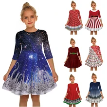 Новинка года; рождественское платье для детей; праздничное платье принцессы для девочек платье с принтом снеговика и лося платье для девочек-подростков детская Новогодняя одежда