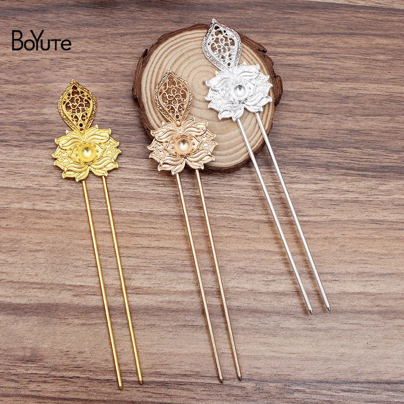 BoYuTe (10 Pieces/Lot) 34*51MM Metal Flower Hair Stick with 8MM Blank Tray Diy Hand Made Jewelry Accessories | Украшения и