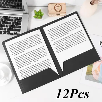

TOYMYTOY 12PCS A4 2Pockets Kraft Paper File Folder Card Holder Document Folder Office Project File Presentation Folder (Black)
