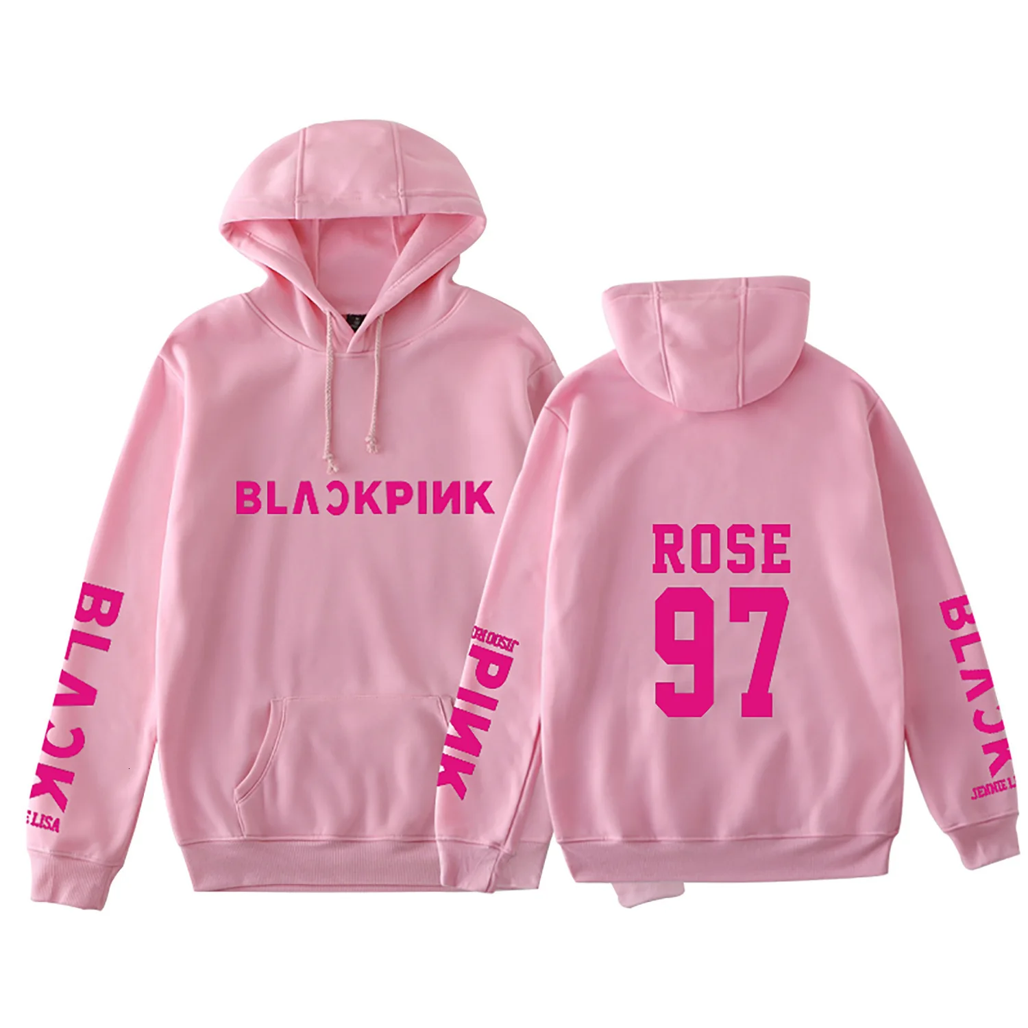 Pink Rose 97 KPOP черная розовая толстовка с розой Lisa Jenie Jisoo, толстовка больших размеров, толстовка с капюшоном, женская одежда - Цвет: Pink Rose 97